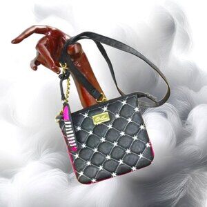 Betsey Johnson Luv Betsey Black Quilted White Stars Shoulder Crossbody B…